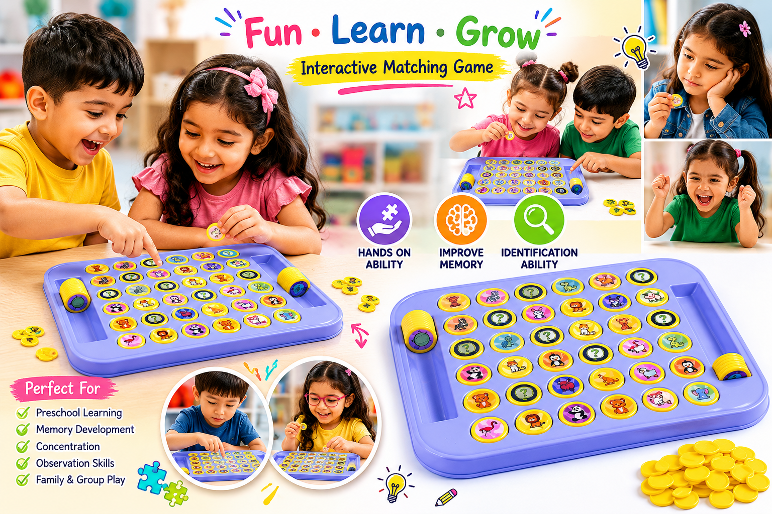 Memory Chess Flip & Match Game for Kids & Adults – Montessori Matching Board Game with Animal & Fruit Tokens, Brain Development & Memory Exercise STEM Toy for All Ages (3+) - Image 2