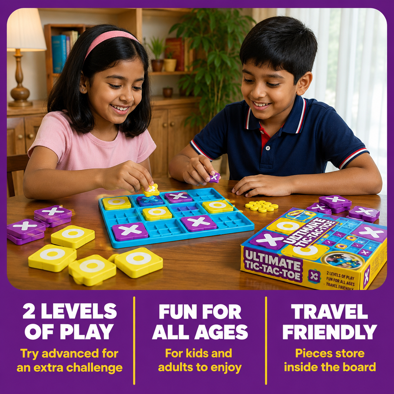 Ultimate Tic Tac Toe Board Game – Advanced Strategy Game with 81 Tokens & 10 Trays | Family Board Game for Kids 8+ & Adults | Brain Development, Travel & Party Game | 2–4 Players - Image 2