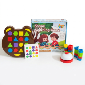 Twintaz Geometric Shape & Color Matching Puzzle Board Game with Bell – Educational Learning Toy for Kids 3+ Years | 32 Shape Pieces, 30 Challenge Cards | Montessori Sensory Game | Family & Classroom Activity | 2 Players