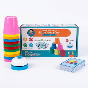 Fast Stacking Cups Game for Kids – Speed Cup Challenge with 12 Color Cups, 50 Pattern Cards & Bell | Montessori Educational Toy | Hand-Eye Coordination, Color Matching & Brain Development | Family Game | 2 Players