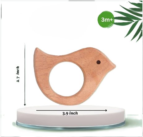 Wooden Sparrow Neem Teether | Natural Neem Wood Baby Teether | 1 Piece | Teething Toy - Image 3