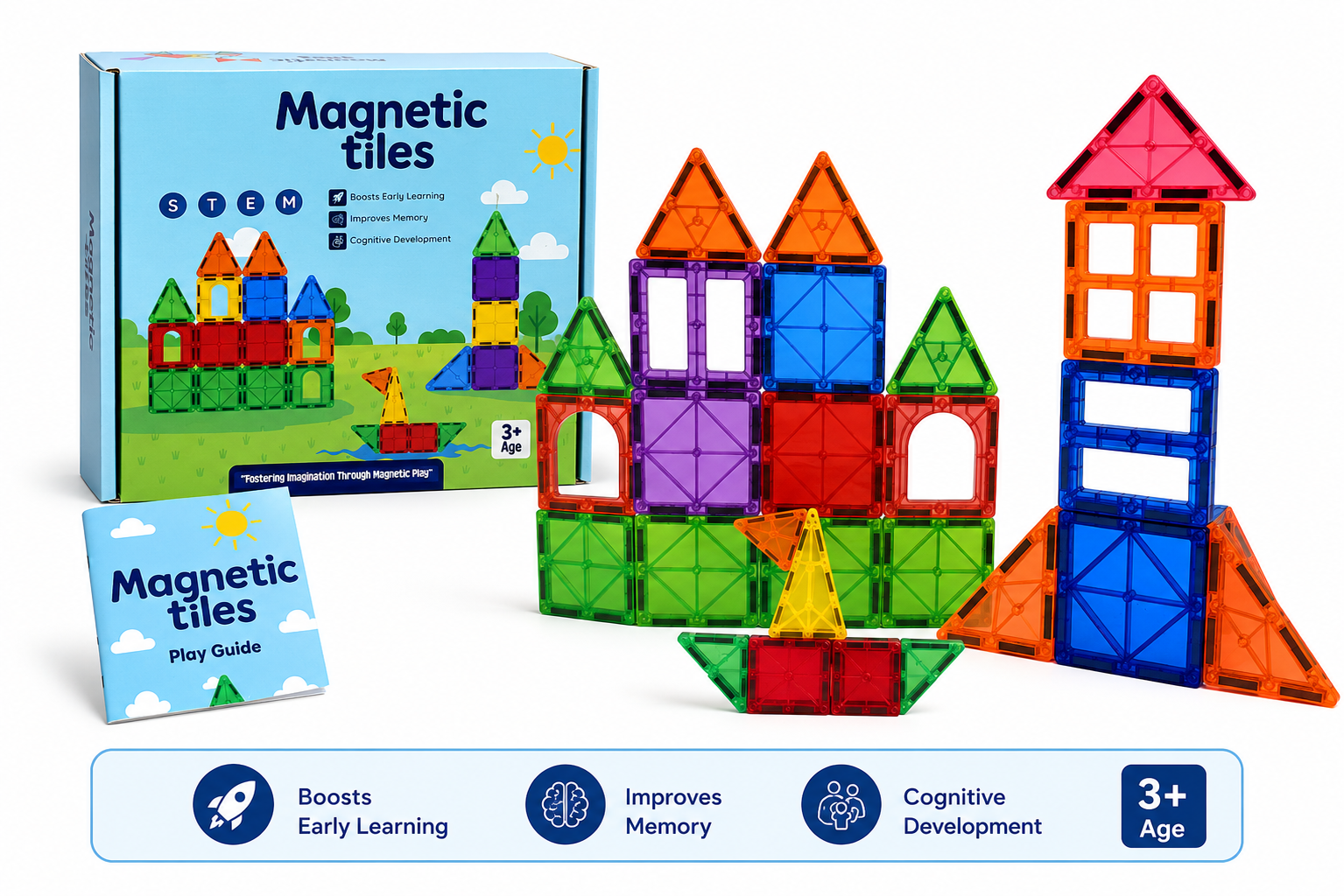 Magnetic Tiles Building Blocks Set – 26 Pieces | STEM & STEAM Educational Construction Toy for Kids | Creative Learning & Imagination Development | Multicolor Magnetic Blocks | Age 3+ - Image 8