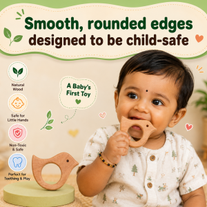 Wooden Sparrow Neem Teether | Natural Neem Wood Baby Teether | 1 Piece | Teething Toy