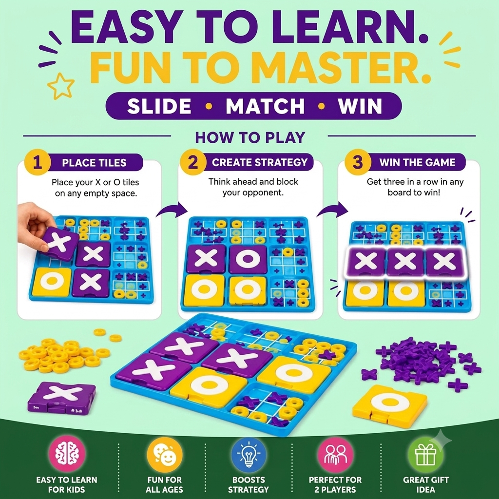 Ultimate Tic Tac Toe Board Game – Advanced Strategy Game with 81 Tokens & 10 Trays | Family Board Game for Kids 8+ & Adults | Brain Development, Travel & Party Game | 2–4 Players - Image 10