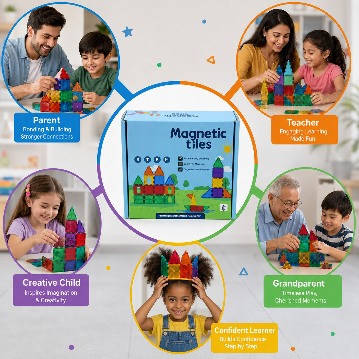 Magnetic Tiles Building Blocks Set – 26 Pieces | STEM & STEAM Educational Construction Toy for Kids | Creative Learning & Imagination Development | Multicolor Magnetic Blocks | Age 3+ - Image 7