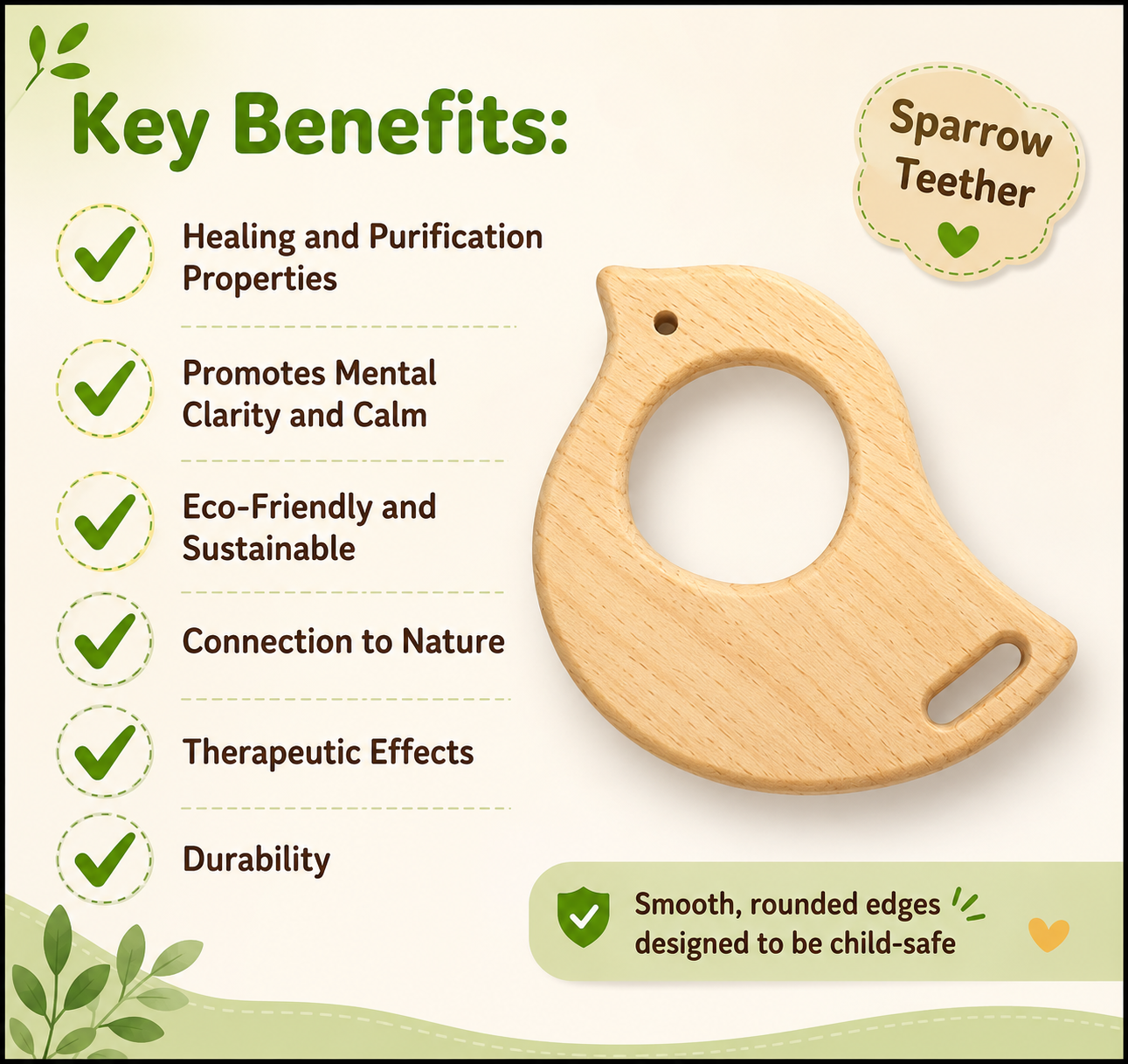 TWINTAZ Wooden Sparrow Rattle for Babies | Natural Soft Pine Wood Baby Rattle | Baby’s First Toy for Grasping, Shaking & Sensory Play | Hand-Eye Coordination & Fine Motor Skill Development | 1 Piece - Image 2