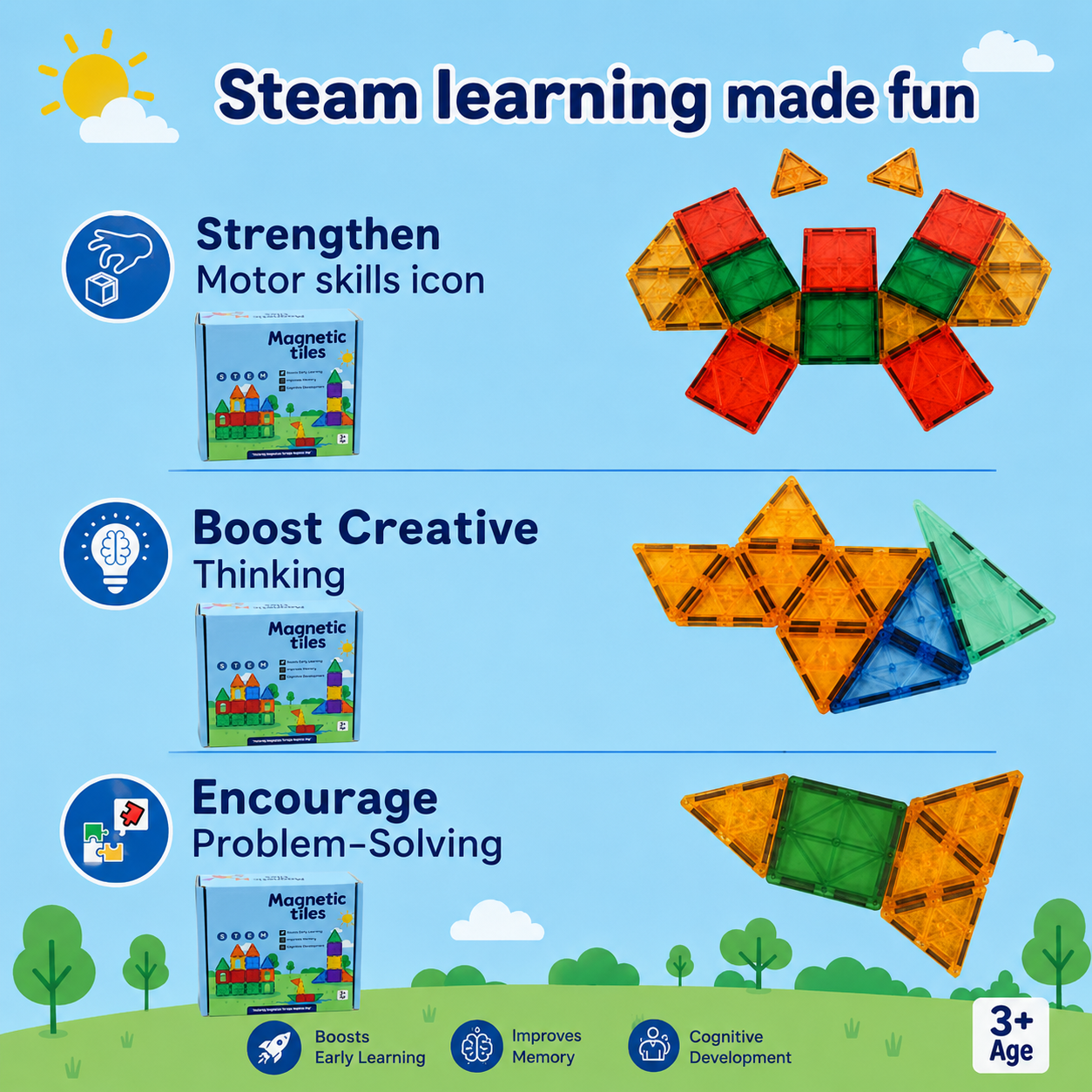 Magnetic Tiles Building Blocks Set – 26 Pieces | STEM & STEAM Educational Construction Toy for Kids | Creative Learning & Imagination Development | Multicolor Magnetic Blocks | Age 3+ - Image 6