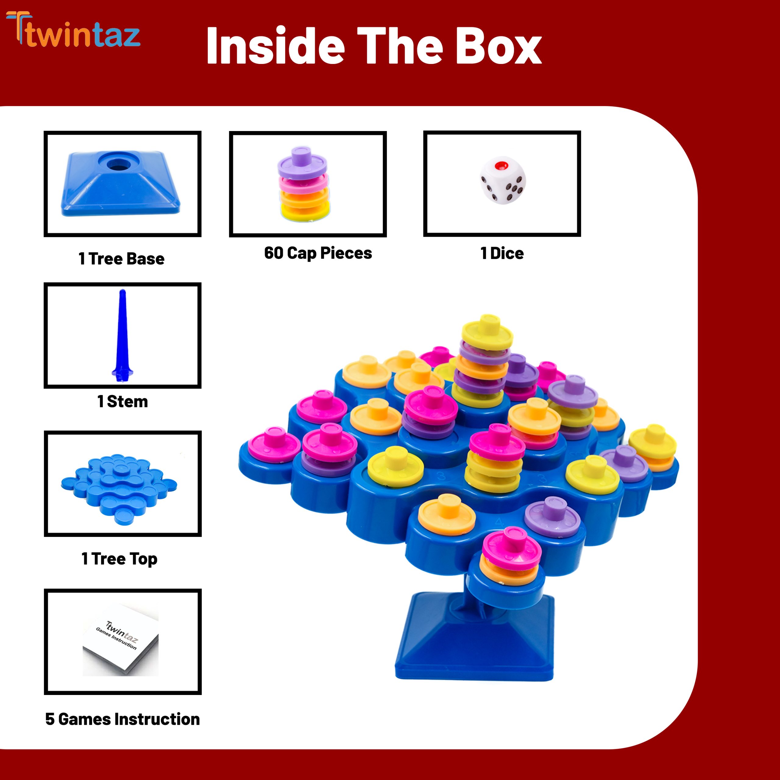 Twintaz Topple Master – 5-in-1 Skill Game with 60 Coins | Strategy & Balancing Game for Kids | Family Board Game | Activity Toy & Gift Set | 2–4 Players | Age 6+ - Image 3