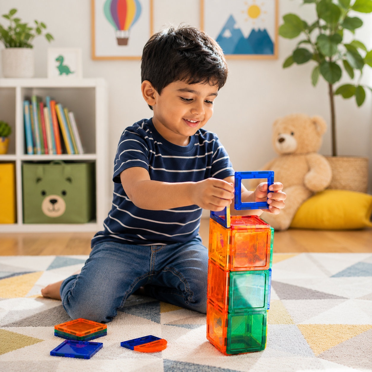 Magnetic Tiles Building Blocks Set – 32 Pieces | STEM & STEAM Educational Construction Toy for Kids | Creative Learning & Imagination Development | Multicolor Magnetic Blocks | Age 3+ - Image 2