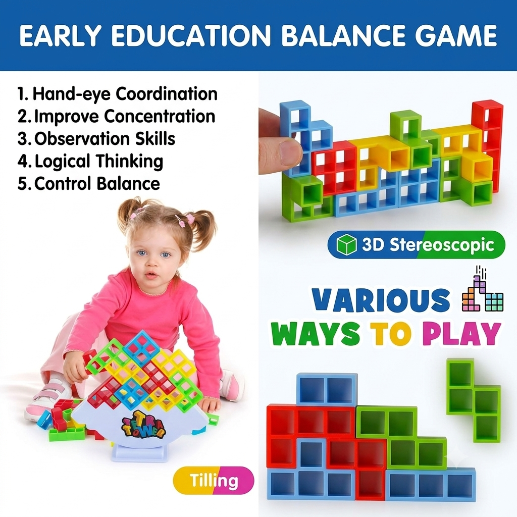 Twintaz Tetra Tower Balance Game – 16 Colorful Stacking Blocks with Tower Stand | Educational Balance Building Game | Family Party Game for Kids & Adults | Montessori STEM Toy | 2–5 Players - Image 7