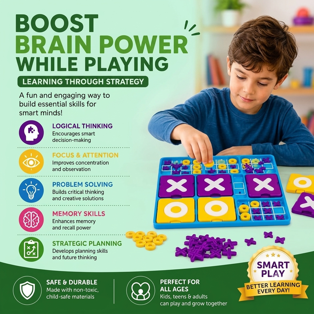 Ultimate Tic Tac Toe Board Game – Advanced Strategy Game with 81 Tokens & 10 Trays | Family Board Game for Kids 8+ & Adults | Brain Development, Travel & Party Game | 2–4 Players - Image 5