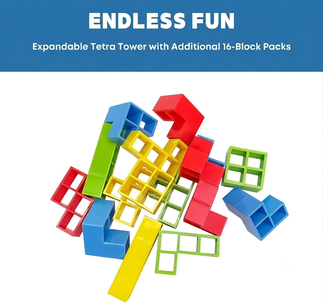 Twintaz Tetra Tower Balance Game – 16 Colorful Stacking Blocks with Tower Stand | Educational Balance Building Game | Family Party Game for Kids & Adults | Montessori STEM Toy | 2–5 Players - Image 8