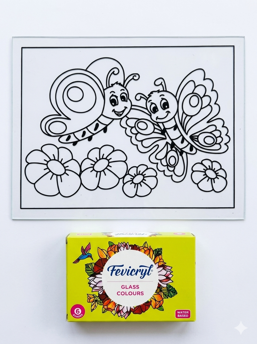 TWINTAZ’s DIY Fiberglass Painting Kit – butterflies Design (Medium, 7.75 x 10.5 Inches) | Includes 10 Shades of FEVICRYL Glass Colours & 1 Outliner | DIY Art & Craft Set | Creative Active Gift for Kids and Adult - Image 2