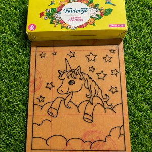 TWINTAZ’s DIY Fiberglass Painting Kit – Unicorn Design (Medium, 7.75 x 10.5 Inches) | Includes 10 Shades of FEVICRYL Glass Colours & 1 Outliner | DIY Art & Craft Set | Creative Active Gift for Kids and Adult