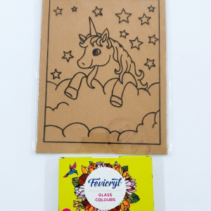 TWINTAZ’s DIY Fiberglass Painting Kit – Unicorn Design (Medium, 7.75 x 10.5 Inches) | Includes 6 Shades of FEVICRYL Glass Colours & 1 Outliner | DIY Art & Craft Set | Creative Active Gift for Kids and Adult