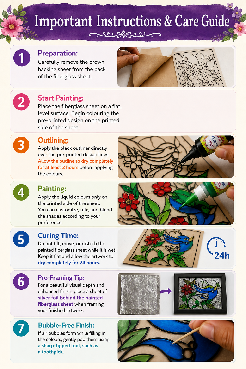 TWINTAZ’s DIY Fiberglass Painting Kit – Unicorn Design (Medium, 7.75 x 10.5 Inches) | Includes 6 Shades of FEVICRYL Glass Colours & 1 Outliner | DIY Art & Craft Set | Creative Active Gift for Kids and Adult - Image 2