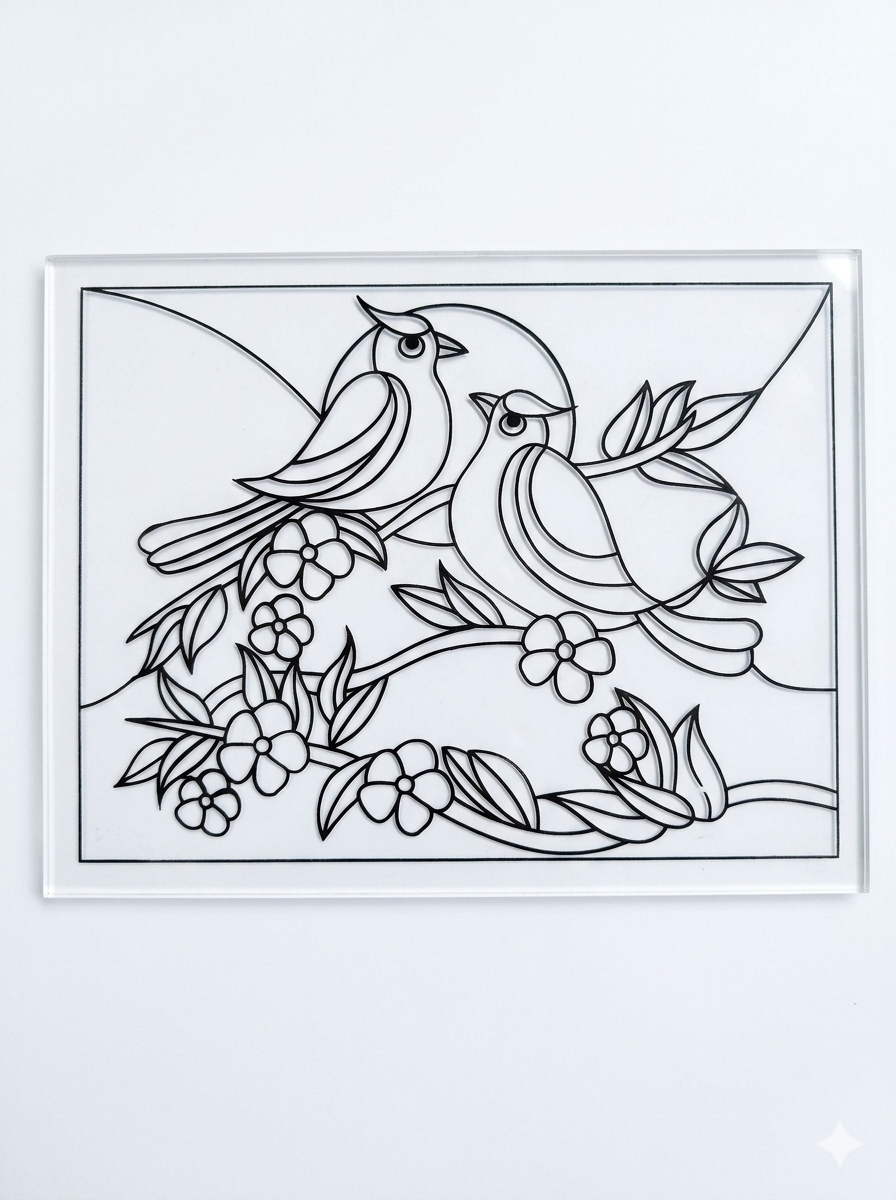 TWINTAZ’s DIY Fiberglass Painting Kit – Love birds Design (Medium, 7.75 x 10.5 Inches) | Includes 10 Shades of FEVICRYL Glass Colours & 1 Outliner | DIY Art & Craft Set | Creative Active Gift for Kids and Adult - Image 3