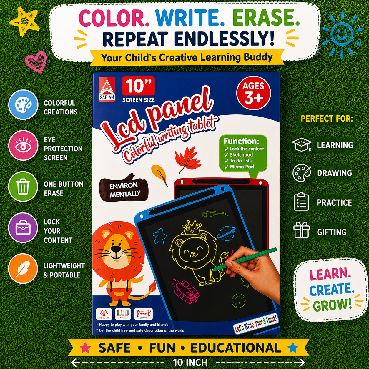 TWINTAZ LCD Writing Tablet 12 Inch | Colourful Erasable Writing Board with Stylus Pen | Reusable LCD Writing Pad for Kids & Adults | Drawing, Writing, Doodling, Math Practice & Brainstorming | Eco-Friendly Learning Toy - Image 3