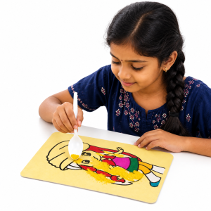TWINTAZ Sand Painting Kit for Kids and adults | 1 Pre-Printed Sand Art Board – Garden - Girl with flowers Theme | 9 Vibrant Coloured Sand Packets | Easy Peel & Stick Creative Art Activity | Fine Motor Skills & Creativity Toy for Kids 3+
