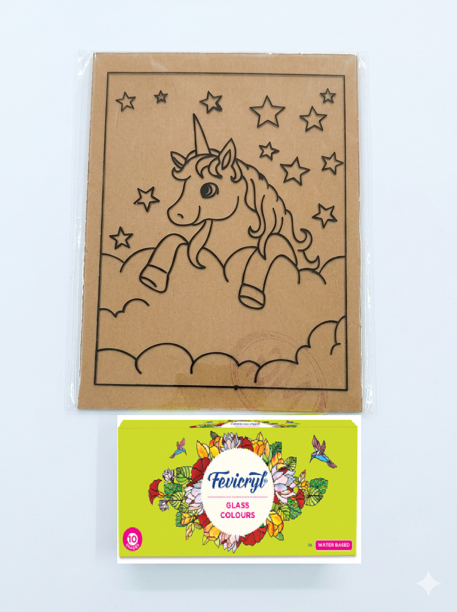 TWINTAZ’s DIY Fiberglass Painting Kit – Unicorn Design (Medium, 7.75 x 10.5 Inches) | Includes 10 Shades of FEVICRYL Glass Colours & 1 Outliner | DIY Art & Craft Set | Creative Active Gift for Kids and Adult - Image 4