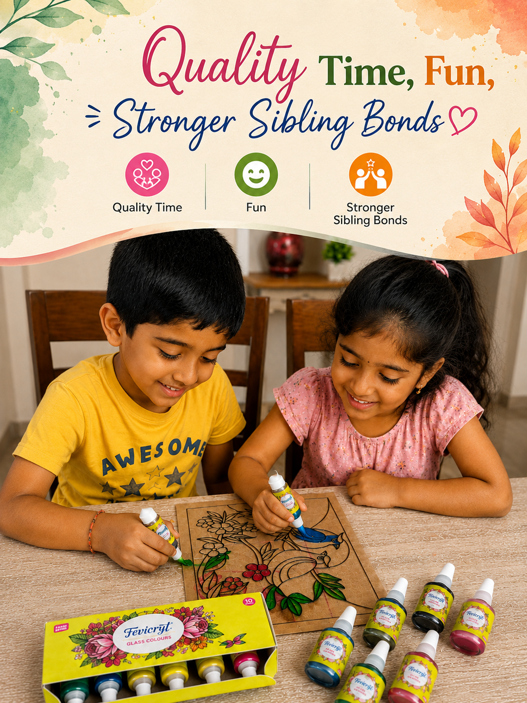 TWINTAZ’s DIY Fiberglass Painting Kit – butterflies Design (Medium, 7.75 x 10.5 Inches) | Includes 10 Shades of FEVICRYL Glass Colours & 1 Outliner | DIY Art & Craft Set | Creative Active Gift for Kids and Adult - Image 5